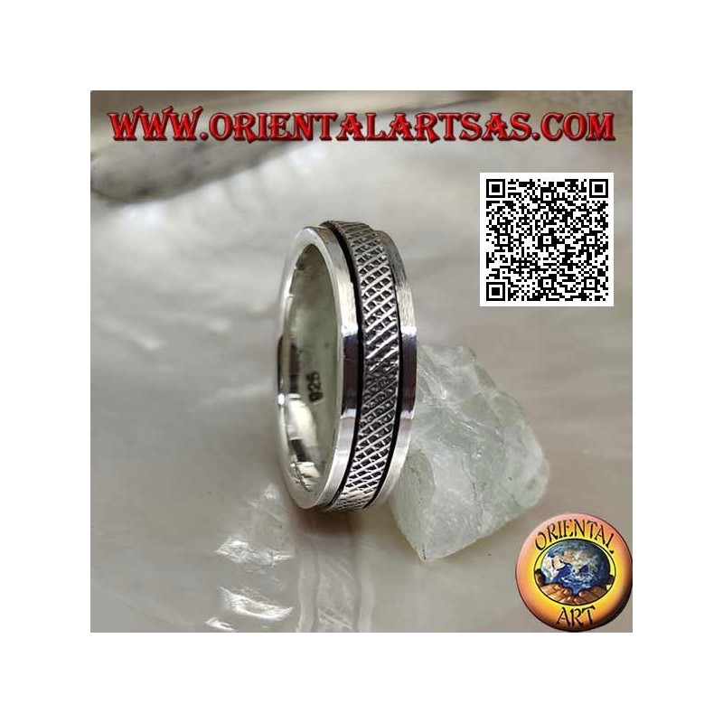 Anti-stress rotating silver band ring, X-woven lattice