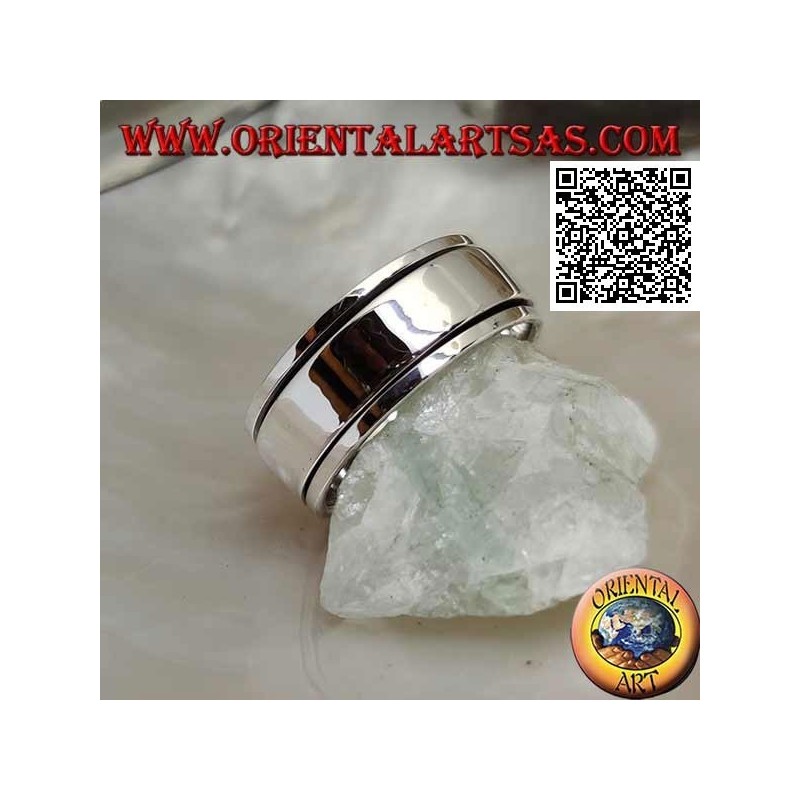 Anello fedina in argento girevole antistress, anello liscio su anello liscio