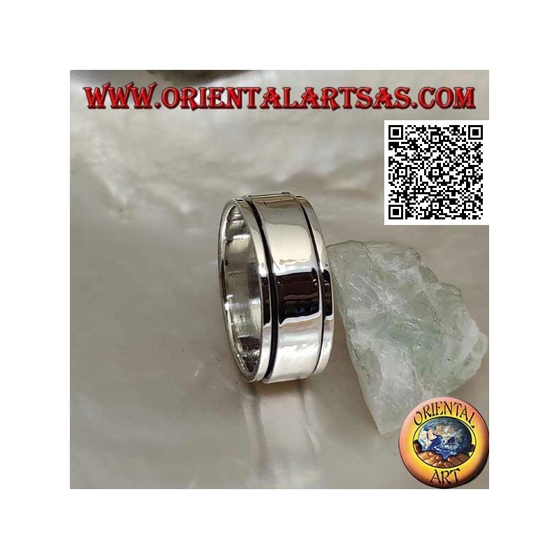 Anti-stress rotating silver ring, smooth ring on smooth ring