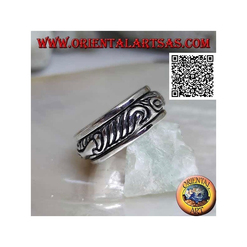 Bague tournante anti-stress en argent, convexe avec motif maori gravé