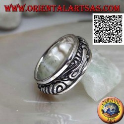 Anti-stress rotating silver ring, rounded with engraved Maori motif