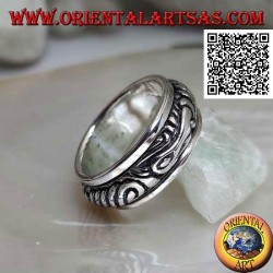 Bague tournante anti-stress en argent, convexe avec motif maori gravé