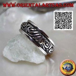 Bague tournante anti-stress en argent, convexe avec motif maori gravé