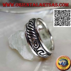 Anillo de plata giratorio antiestrés, convexo con motivo maorí grabado