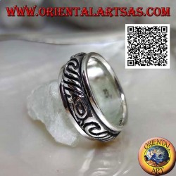 Anillo de plata giratorio antiestrés, convexo con motivo maorí grabado