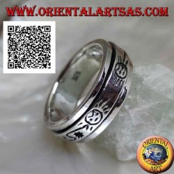 Bague en argent antistress pivotante, lisse avec soleil stylisé et éclair gravé