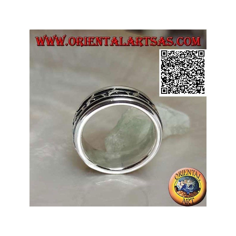 Bague en argent tournante anti-stress, avec une série de dauphins sauteurs en bas-relief