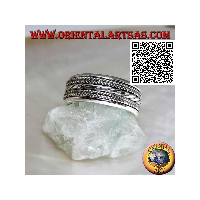 Anti-Stress rotierender Silberring, ineinander verschlungene Schnur
