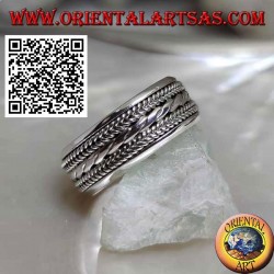 Anillo de plata giratorio antiestrés, cordón entrelazado