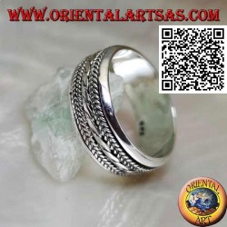 Anti-stress rotating silver ring, intertwining cord