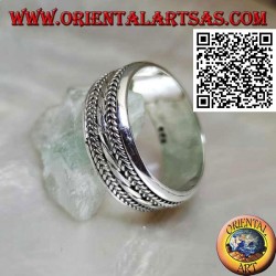 Anti-stress rotating silver ring, intertwining cord