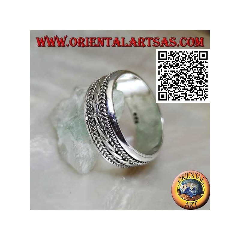 Anillo de plata giratorio antiestrés, cordón entrelazado