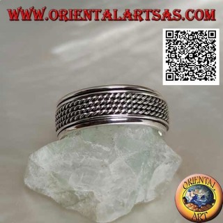Anillo de plata giratorio antiestrés, cordón cuádruple enrollado