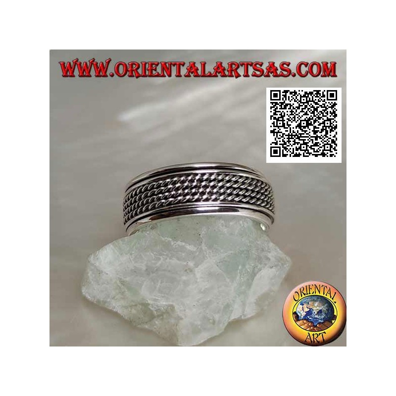 Anello fedina in argento girevole antistress, quadruplo cordino arrotolato