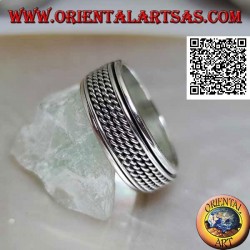 Anti-stress rotating silver band ring, quadruple rolled cord