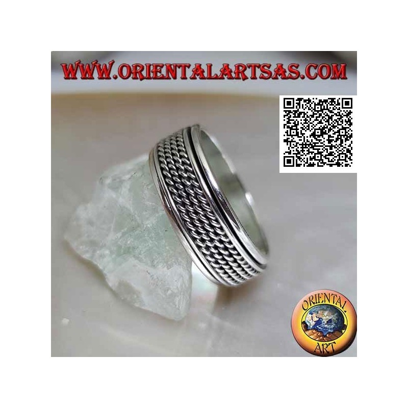 Anillo de plata giratorio antiestrés, cordón cuádruple enrollado