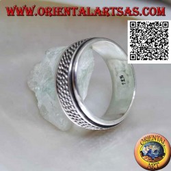 Anillo de plata giratorio antiestrés, cordón cuádruple enrollado
