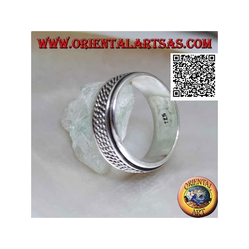 Anillo de plata giratorio antiestrés, cordón cuádruple enrollado