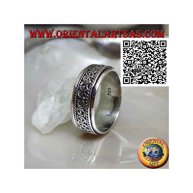Anneau de bande en argent rotatif anti-stress, entrelacement de demi-cercles entre les cordons