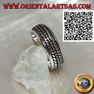 Anti-stress rotating silver band ring, triple rolled cord