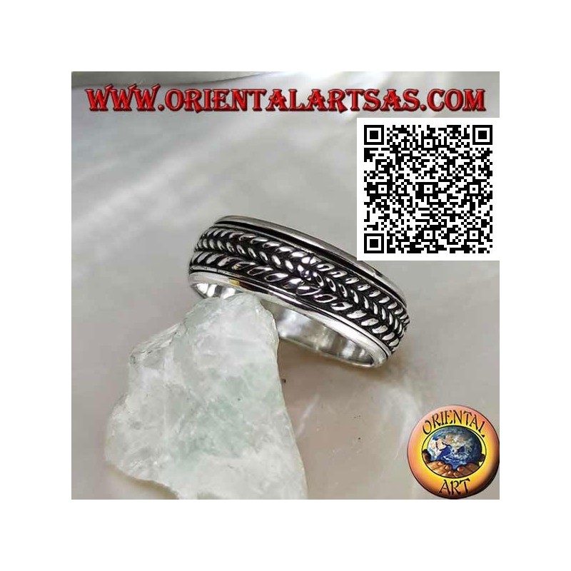 Anello fedina in argento girevole antistress, triplo cordino arrotolato