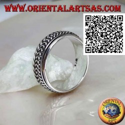 Anti-stress rotating silver band ring, triple rolled cord