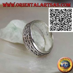 Anillo de plata giratorio antiestrés, cordón enrollado entre entrelazados