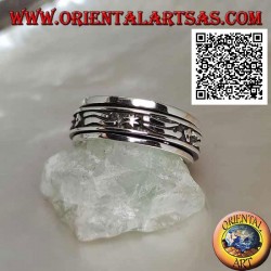 Bague en argent tournante anti-stress, avec étoiles, lunes et bande en bas-relief