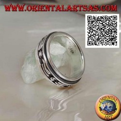 Anti-stress rotating silver ring, with stars, moons and strip in bas-relief
