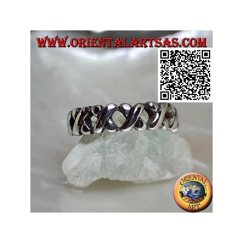 Anello in argento a fedina crescente con bastoncini a "X"