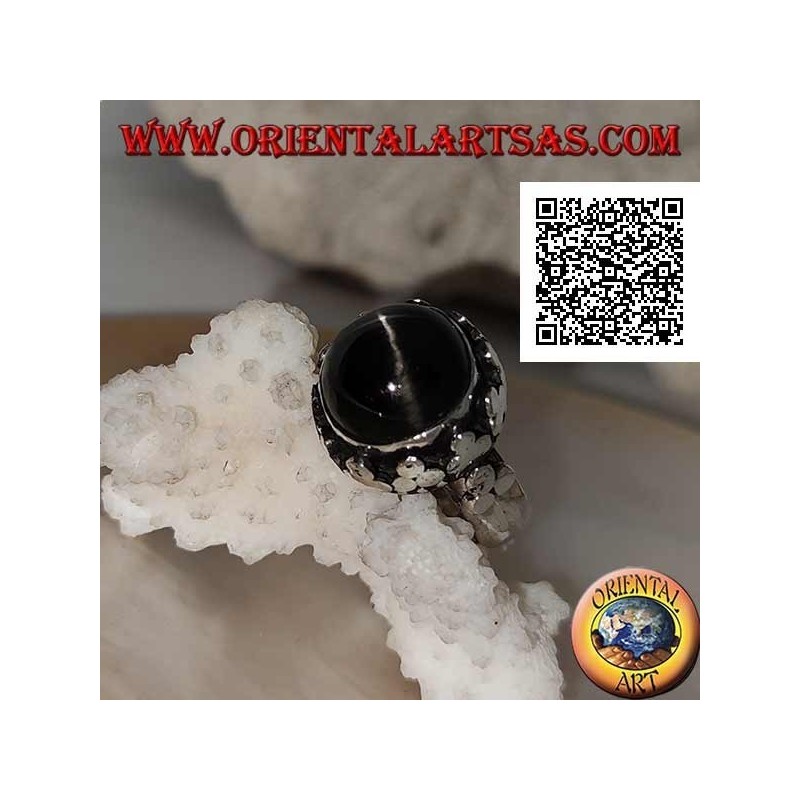 Anello in Argento 925 - Black Star (Diopside) Cabochon - Pezzo Unico Artigianale