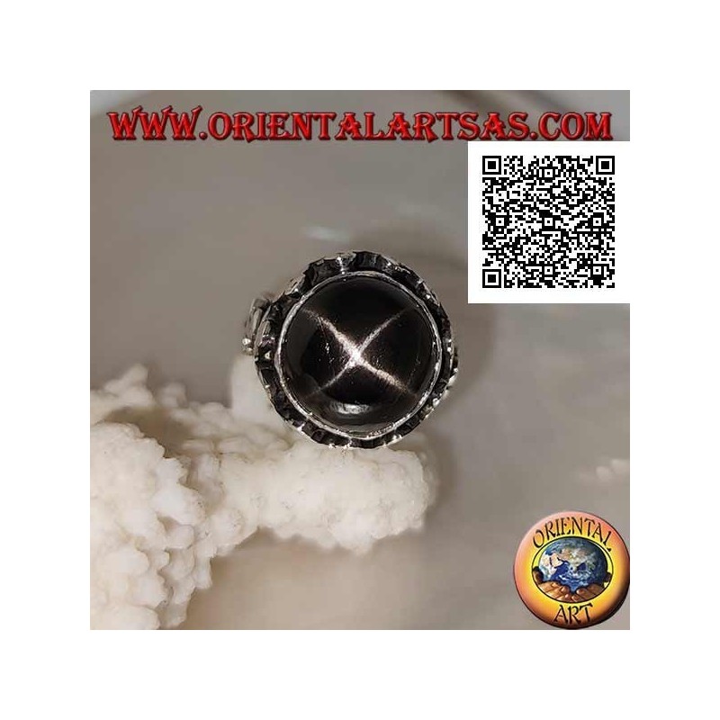 Anello in Argento 925 - Black Star (Diopside) Cabochon - Pezzo Unico Artigianale