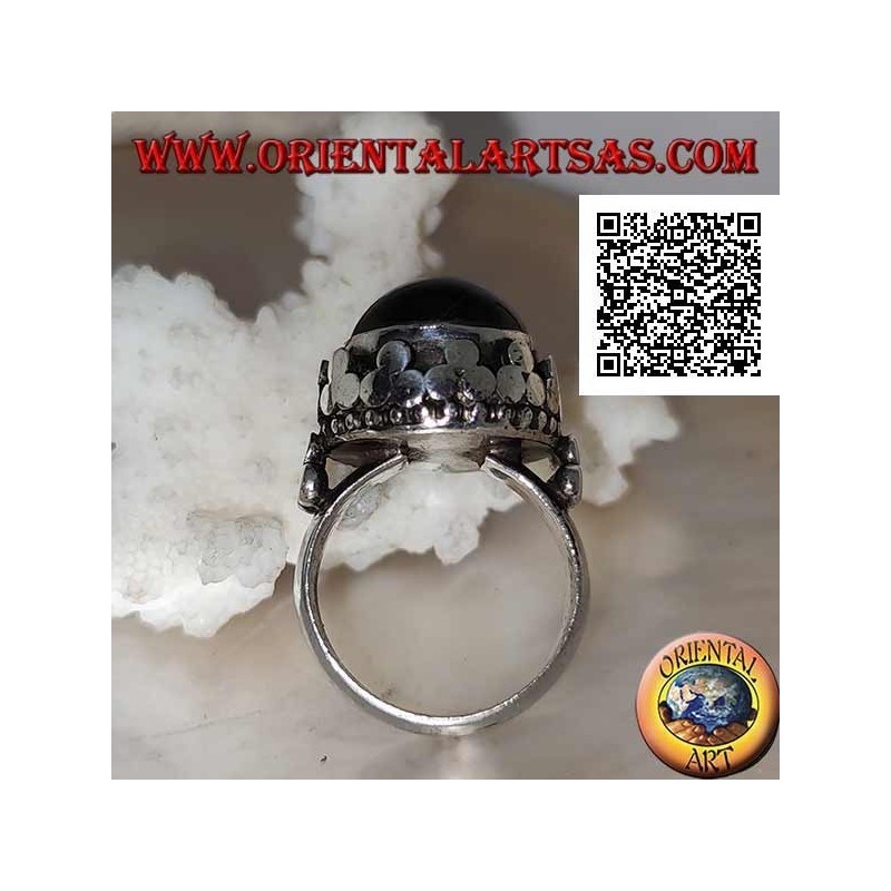 Anello in Argento 925 - Black Star (Diopside) Cabochon - Pezzo Unico Artigianale