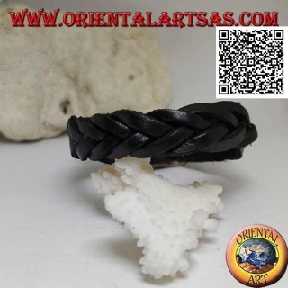 Echtes Lederarmband, 5-Strang-Geflecht mit Schnallenverschluss und 5 Längen (schwarz)