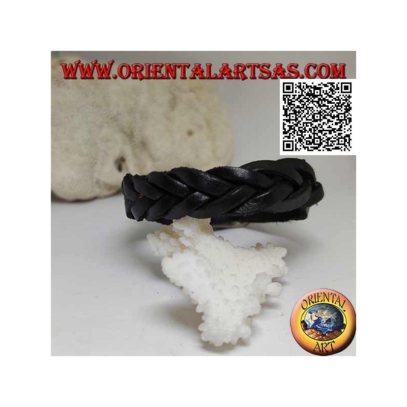 Bracelet en cuir véritable, tresse 5 fils avec fermeture à boucle et 5 longueurs (noir)