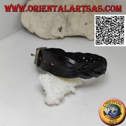 Pulsera de cuero genuino, trenza de 5 hilos con cierre de hebilla y 5 largos (negro)