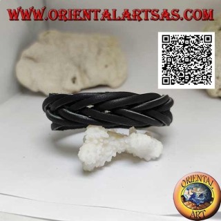 Bracciale in vero cuoio, treccia di 7 fili con chiusura a clip e 2 lunghezze (nero)