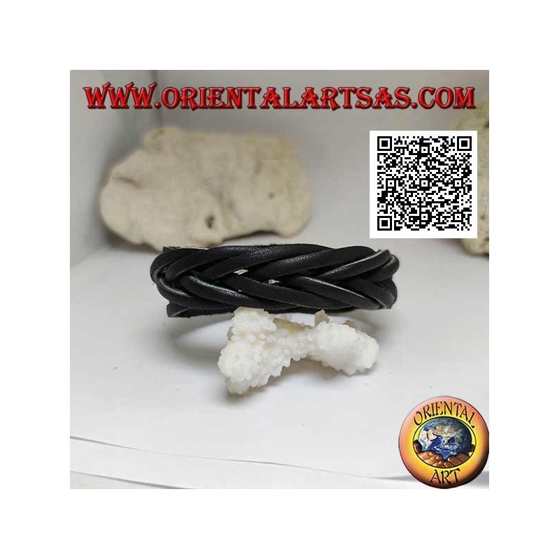 Genuine leather bracelet, 7 strand braid with clip closure and 2 lengths (black)