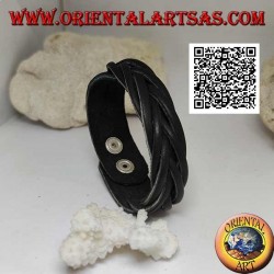 Genuine leather bracelet, 7 strand braid with clip closure and 2 lengths (black)