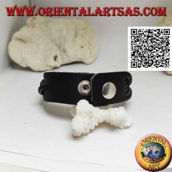 Echtes Lederarmband, 7-Strang-Geflecht mit Clipverschluss und 2 Längen (schwarz)