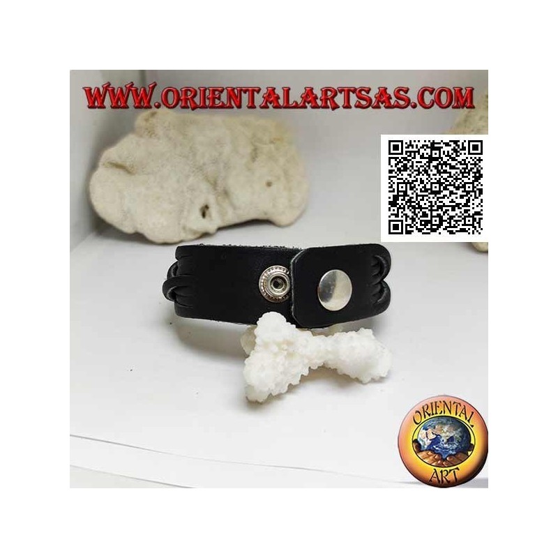 Echtes Lederarmband, 7-Strang-Geflecht mit Clipverschluss und 2 Längen (schwarz)