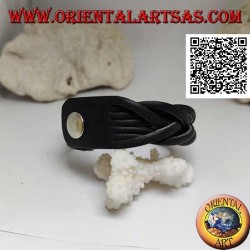 Bracelet en cuir véritable, tresse 7 brins avec fermeture à clip et 2 longueurs (noir)
