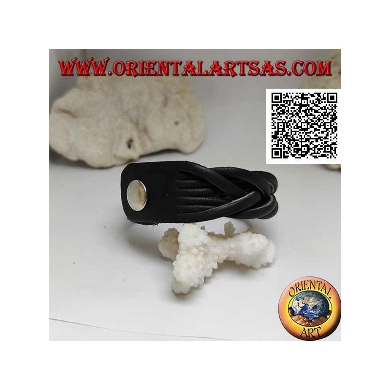 Bracelet en cuir véritable, tresse 7 brins avec fermeture à clip et 2 longueurs (noir)