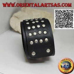 Wide genuine leather bracelet, 4 rows of studs on a clip closure and 2 lengths (black)