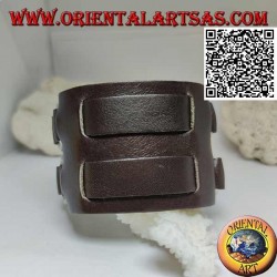 Breites Armband aus echtem Leder, Doppelband zwischen Ringen mit Schnallenverschluss und 5 Längen (braun)