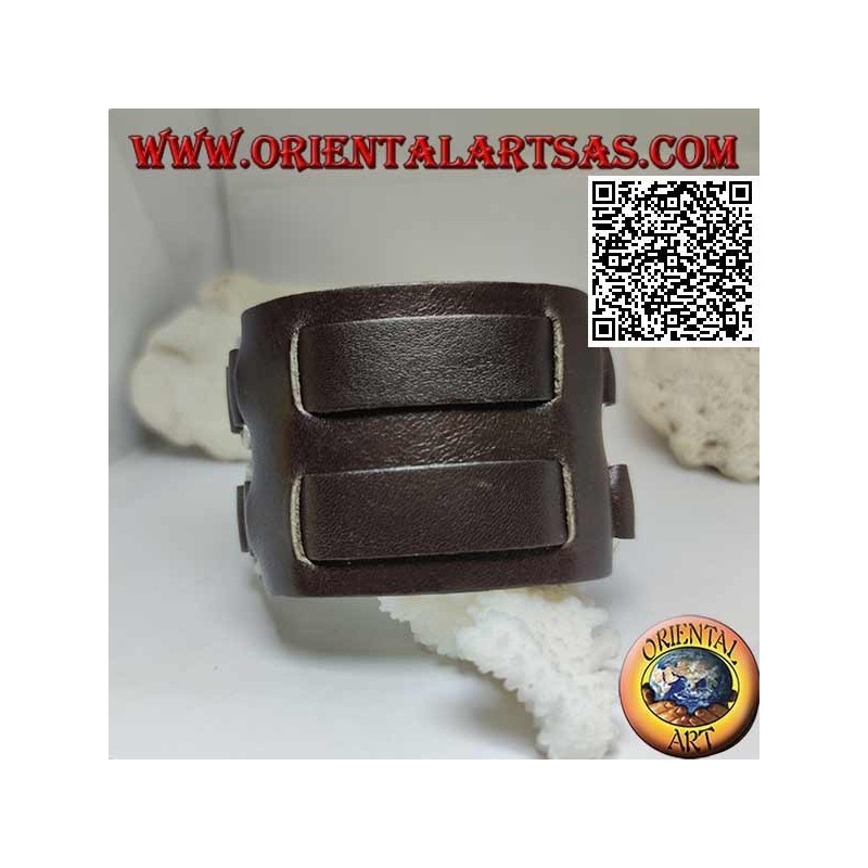 Breites Armband aus echtem Leder, Doppelband zwischen Ringen mit Schnallenverschluss und 5 Längen (braun)