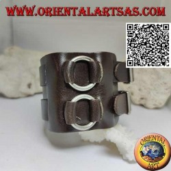 Breites Armband aus echtem Leder, Doppelband zwischen Ringen mit Schnallenverschluss und 5 Längen (braun)