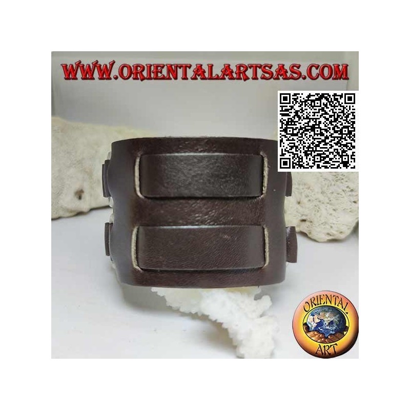 Breites Armband aus echtem Leder, Doppelband zwischen Ringen mit Schnallenverschluss und 5 Längen (braun)