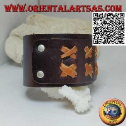 Bracelet large en cuir véritable, X en cuir léger sur bracelet avec fermeture à clip et 2 longueurs (marron)