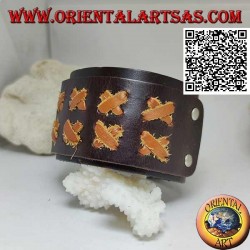 Bracelet large en cuir véritable, X en cuir léger sur bracelet avec fermeture à clip et 2 longueurs (marron)